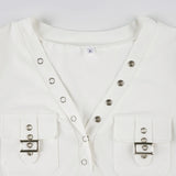 KYLETHOMASW  -  Fashion Chic Causal Slim Fit Packets Metal Button Women Polo Shirts Summer Y2k Hottie Trendy Blouses