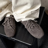 KYLETHOMASW  -  women's natural suede leather round toe lace-up flats oxfords high quality soft comfortable casual female flats shoes