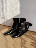 KYLETHOMASW  -  Genuine Leather Butterfly Knot Wrapped Strap Short Ankle Boots Women Polished Color Distressed Flat Bottomed Bare Shoes Female
