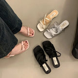 KYLETHOMASW  -  Women Butterfly-knot High Heel Fashion Summer Satin Slippers Ladies Outdoor Slip on Slipper Thin Sandal Dress Slides Shoes