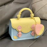 KYLETHOMASW  -  Sweet Cute Color Block Handbag Women JK Academy Style Square Leather Shoulder Bag Ladies Fashion Minimalist Kawaii Messenger Bag
