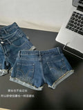 Kylethomasw  Korean Fashion Blue Denim Shorts Coquette Gyaru High Waist Jeans Short Grunge Chic Hot Pants Raw Edge Streetwear American Retro