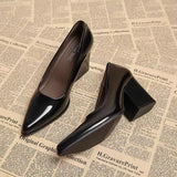 KYLETHOMASW  -  New Spring Women Commuter Pumps Shoes Fashion Pointed Toe Slip On Shoes Elegant Thick Heel Work Leather Shoes