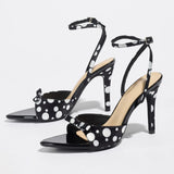 KYLETHOMASW  -  Luxury Satin Designer Ankle Strap Heeled Sandals Woman Sexy Pointed Toe Polka Dot Design High Heels Summer Elegant Bridal Shoes