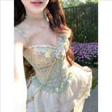 KYLETHOMASW  -  Fairycore Japanese Sweet Slim Skirt Set Women Lace Print Top + Mini Irregular Skirt New Fashion Kawaii Summer Vintage Clothes 20