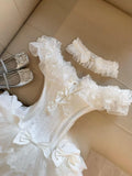 KYLETHOMASW  -  French Sweet Elegant White Summer Lolita Dress Women Y2k Vintage Slim Fit Birthday Party Dress Japanese Fashion Retro Outfit New
