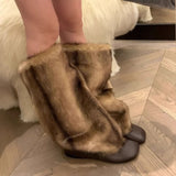 KYLETHOMASW  -  Hairy High Top Long Boots for Women In Winter Fashionable and Versatile, Knee Length, Low Heel, Warm Cotton Shoes, Snow Boots