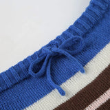 KYLETHOMASW  -  Sexy Striped Patchwork Knitted Skirt Women's Autumn and Winter High Waisted Drawstring Slim Fit Hip Wrap Mini Skirt