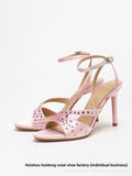 KYLETHOMASW  -  Fashionable round Head Diamond Glitter Sandals Thin Heel Buckle Strap High Heels Breathable Open Toe Luxury Sensation Shoes