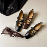 KYLETHOMASW  -  Single Shoe Women's Spring and Autumn New Leather Square Toe Cross Strap Flat Sole Single Shoe Retro Mary Jane Womens Shoes