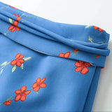KYLETHOMASW  -  Summer Girl Bandage Lacing Up Sashes Ruched Waist Blue Floral Print Mini Skirts Fashion Women Zip up Waist A-lined Short Skirts