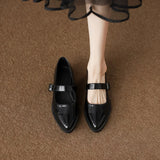 KYLETHOMASW  -  Patent Leather Buckle Strap Oxfords Woman Pointed Toe Shoes Low Heel Flats Ladies Mary Janes Lolita Derby Loafers Femme Sneakers