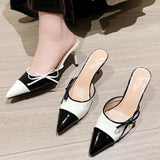 KYLETHOMASW  -  2025 Fashion Butterfly-knot Pointed Toe Mule Women Slippers Elegant Thin Heels Party Dress Female Shoes