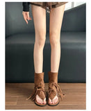 KYLETHOMASW  -  New Women's Flat Bottom Tassel Tie Sandals Retro Toe-Strap Short Boots Versatile Cross Buckle Ankle Boots Sporty Style