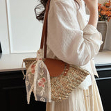 KYLETHOMASW  -  Women Straw Woven Tote Bag Summer Beach Bags Large Capacity Tote Clutch Bags with Ribbon Chic Hobo Bag for Party Vacation