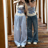 KYLETHOMASW  -  Summer Hot Retro American Lazy Style Straight Tube Loose Mid Low Waist Drawstring Plaid Casual Pants Women