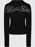 KYLETHOMASW  -  Women's Y2K Black Pants Slim Fit Side Script Letter Print Rise Bell Bottom Trousers Gothic Streetwear Aesthetic Autumn Bottoms