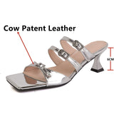 KYLETHOMASW  -  Fashion Design Women Slippers Summer Buckles High Heels Sandals Party Office Ladies Genuine Leather Pumps Shoes Woman