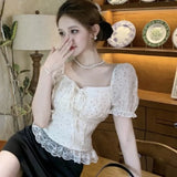 KYLETHOMASW  -  Puff Sleeve Blouses Polka Dot Spring Summer Sweet Korean Fashion Women Shirts Square Neck Retro Sexy Blusas Mujer
