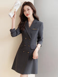 KIylethomasw Fashion Korean Black Dress Fall and Winter New High-quality Office Women's Blazer Elegant Temperament Double-breasted Dress