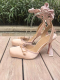 KYLETHOMASW  -  Pink Color Silk Satin Women Sandals Ankle Strap Lace-Up Ribbon Single Shoes Female Summer Elegant Lady High Heels Dressing Party