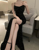 KYLETHOMASW  -  Evening Dresses Women Sequins Sleeveless Halter Slim Sexy Bandage Backless Split Vintage Elegantparty Cocktail Dress