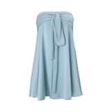 KYLETHOMASW  -  Street Style Satin Tube Top Strapless Sleeveless Dress Pure Color Low Waist Crossed Strap Backless Fashionable Trendy Girl Dress