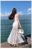 KYLETHOMASW  -  French Luxurious Heavy Craftsmanship Elegant Vacation Evening Dress Women's Lace Off-Shoulder Tulle Backless Long Dress High-end