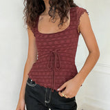 KYLETHOMASW  -  Y2k Sexy Solid Slim Square Collar Sleeveless Lace Patchwork Fashion Tanks