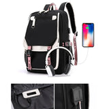 KIylethomasw Women's Large School Package Teenage Girls USB Port Canvas Schoolbag Student Book Bag Fashion Black School Backpack Dropshipping