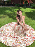 KYLETHOMASW  -  Elegant Floral Print Long Dresses for Women Sexy Backless Lace-up Party Dress Summer Holiday Beach Pleated A-line Vestidos Robe