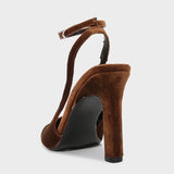KYLETHOMASW  -  Retro Brown Faux Suede High Heels Women Fashion Round Toe Ankle Strap Buckle Brand Designer Shoes Elegant Banquet Dress Shoes