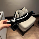 KYLETHOMASW  -  Japanned Leather Mary Janes Woman Color Block High Heels Shoes Ladies Belt Buckle Tacones Wedges Chunky Heeled Escarpins Mujer