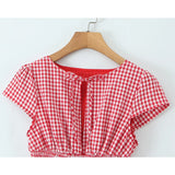 KYLETHOMASW  -  Women O Neck Short Sleeve A-line Slim Plaid Mini Dresses Casual Holiday Summer Dress 2025 Robe