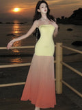 KYLETHOMASW  -  Sexy Strapless Long Dresses for Women Elegant Off Shoulder Sleeveless Bodycon Mermaid Party Dress Summer Holiday Beach Vestidos