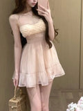 KYLETHOMASW  -  French Sweet Princess Lace Design Dress Women Elegant Slim A Line Strap Mini Dress Summer Fashion Lovely Birthday Party Outfits