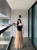 KYLETHOMASW  -  Elegant Mesh Skirt Set Women's Spring New A-Line Pleated Midi Long Skirt Two-Piece Set Fashionable Casual Summer Outfits