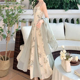 KYLETHOMASW  -  Women's Chinese Style 2-Piece Floral Dress Set Sheer Cardigan Maxi Dress