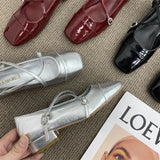KYLETHOMASW  -  Medium Heeled Mary Jane Single Shoes   New Women Shoes Retro Thick Heeled Ballet Shoes Cross Buckle Shallow Soft Sole Shoe