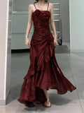 KYLETHOMASW  -  Korean Vintage Velvet Long Dress Women Luxury Slim Mermaid Spaghetti Strap Floral Dress Elegant Sexy Casual Evening Party Dress