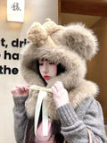 KYLETHOMASW  -  Sweet Hot Girl Three-dimensional Doll Faux Fur Hat Women's Autumn and Winter Cute Bear Rabbit Ears Hat Female Trendy Accessories