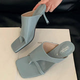 KYLETHOMASW  -  Elegant Thin High Flip Flops Women 2025 Summer Sexy Square Toe Slide Sandals Fashion Brand Designer Mule Pumps zapatos de mujer