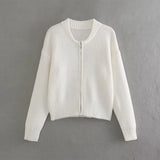 KYLETHOMASW  -  Casual Solid Knit Women Cardigan Elegant Long Sleeve Zippers O-neck Patchwork Female Sweater 2025 Autumn Fashion Lady Outwear