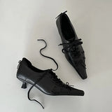 KYLETHOMASW  -  Retro Square Toe Lace Up Leather Pumps Spring Temperament Niche Women Mid Heel Shoes Versatile Soft Women Shoes Comfortable