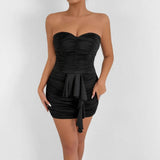 KYLETHOMASW  -  European American Sexy Fashion Dress Pleated Ribbon Off-shoulder Chest-wrapped New Women's Dress