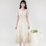 KYLETHOMASW  -  French Elegant Vintage High End Evening Dress Women Lace Print Square Collar Long Dress Summer Casual Chic Design Clothing