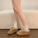 KYLETHOMASW  -  Winter Women Metal Buckle Loafers Warm Shoes Furry Ankle Boots Leopard Print Suede Shoes Short Plush Lining Flat Heel Shoes