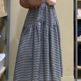 KYLETHOMASW  -  Pleated Skirts for Women Plaid Spring Summer A-line Elegant Vintage Long Skirt Korean Fashion Versatile Sweet Faldas Mujer