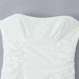 KYLETHOMASW  -  Sexy White Slash Collar Backless Midi Long Strapless Dress Women Pleated Folded Low Waist Pleated Ruched Hem Swing Party Robe