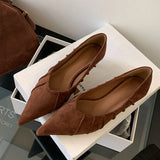KYLETHOMASW  -  Autumn New Brand Women Pumps Shoes Fashion Pleated Pointed Toe Shallow Slip On Boat Shoes Thin Low Heel Single Shoes New